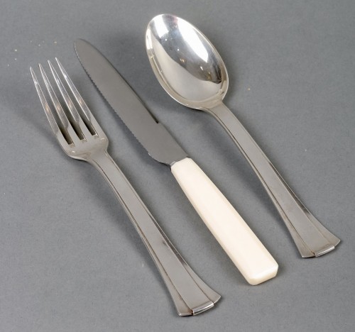 20th century - Jean E. Puiforcat - Cutlery Flatware Set Papyrus Art Deco Sterling Silver 