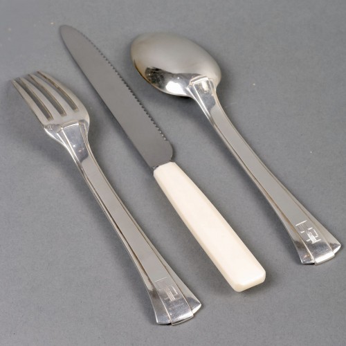 Jean E. Puiforcat - Cutlery Flatware Set Papyrus Art Deco Sterling Silver  - Art Déco