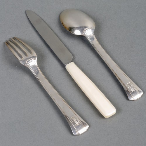 Antiquités - Jean E. Puiforcat - Cutlery Flatware Set Papyrus Art Deco Sterling Silver 