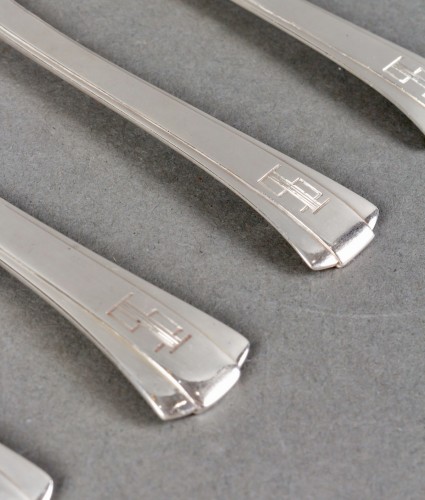 Antiquités - Jean E. Puiforcat - Cutlery Flatware Set Papyrus Art Deco Sterling Silver 
