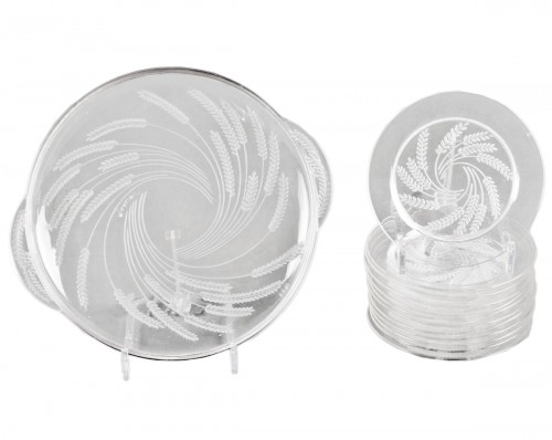 1942 René Lalique - Set Of Tablewares Hortense Glass 12 Plates 1 Dish