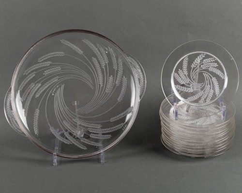 1942 René Lalique - Set Of Tablewares Hortense Glass 12 Plates 1 Dish - Art Déco