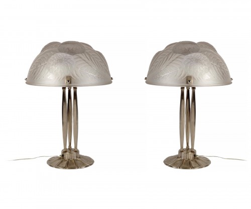 1921 René Lalique - Paire de lampes Dahlias