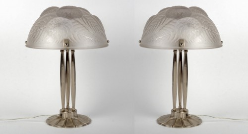 Antiquités - 1921 René Lalique - Paire de lampes Dahlias