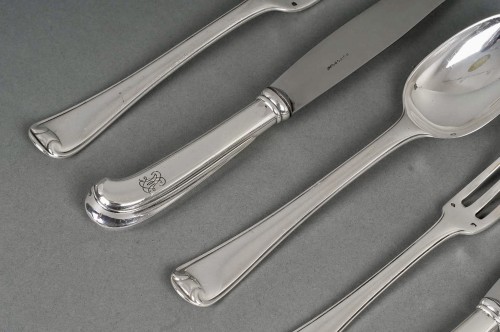 Puiforcat - Cutlery Flatware Set Mazarin Sterling Silver - 141 Pieces - Antique Silver Style 