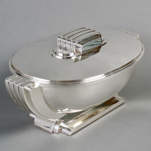 Jean Tetard - Modernist Art Deco Tureen Centerpiece In Sterling Silver - 