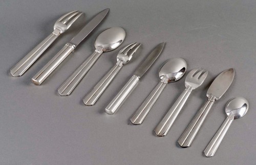 Jean Puiforcat Art Deco Cutlery Flatware Chantaco Silver Plated 113 Pieces - silverware & tableware Style Art Déco