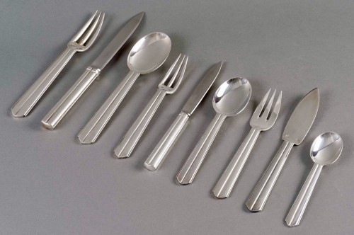 Antique Silver  - Jean Puiforcat Art Deco Cutlery Flatware Chantaco Silver Plated 113 Pieces