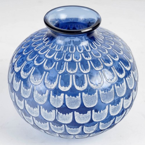 1930 René Lalique - Vase Grenade Bleu Saphir - Verrerie, Cristallerie Style Art Déco