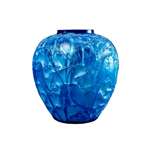 1919 René Lalique - Electric blue Vase Perruches