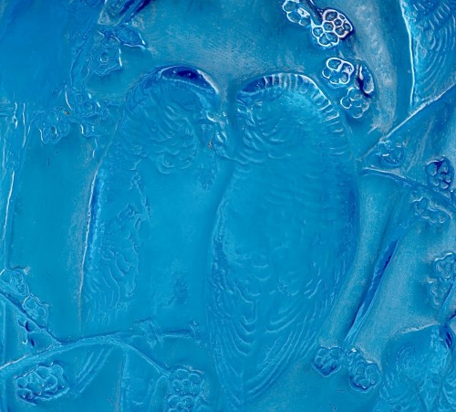 Art Déco - 1919 René Lalique - Electric blue Vase Perruches