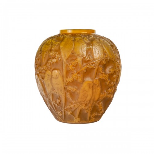 1919 René Lalique - Vase Perruches verre butterscotch