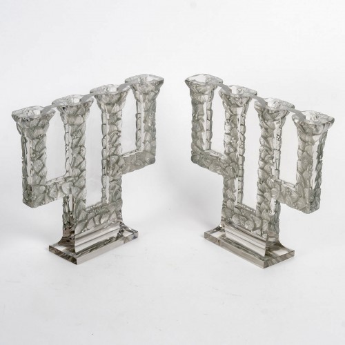 1924 René Lalique - Pair Of Sorbier Candelabras - Lighting Style Art Déco