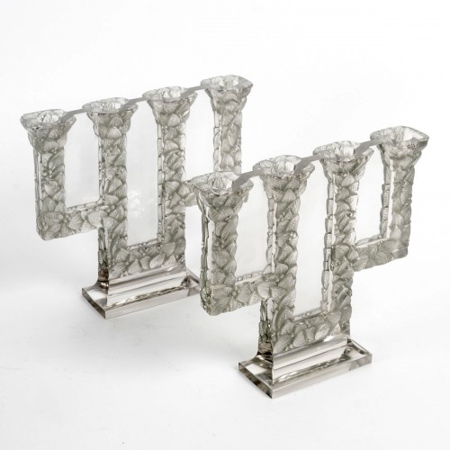 Lighting  - 1924 René Lalique - Pair Of Sorbier Candelabras