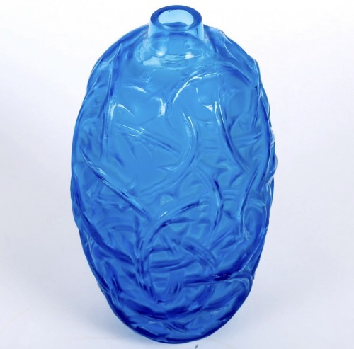 1921 René Lalique - Electric Blue Vase Ronces - Glass & Crystal Style Art nouveau
