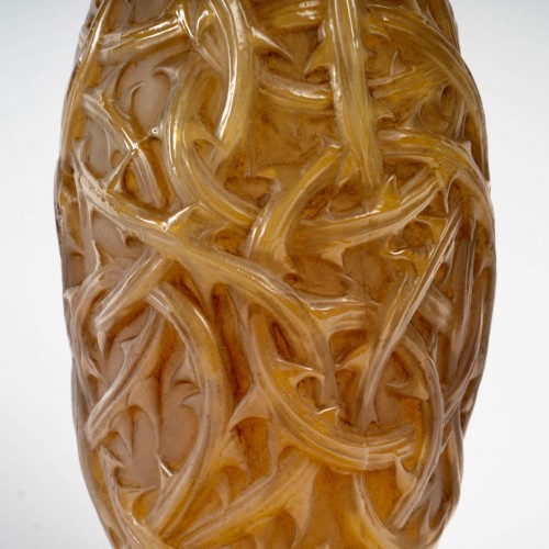 XXe siècle - 1921 René Lalique - Vase Ronces butterscotch patiné gris