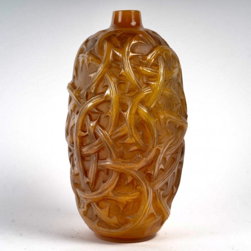 Art nouveau - 1921 René Lalique - Butterscotch With Grey Patina Vase Ronces