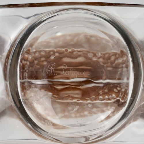 1913 René Lalique - Carafe Masques Verre Blanc Patiné Sépia - Art Déco