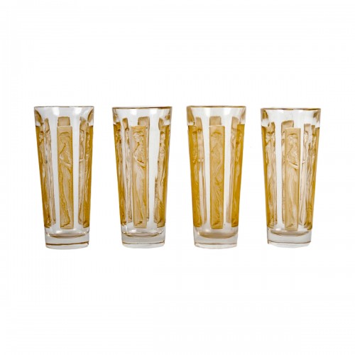 1911 René Lalique - Suite de 4 gobelets verres Six Figurines