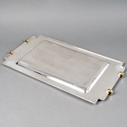 XXe siècle - 1930 Jean Desprès - Plateau Moderniste Art Déco en argent massif et vermeil