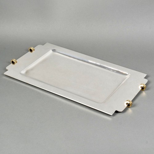 Antiquités - 1930 Jean Desprès - Plateau Moderniste Art Déco en argent massif et vermeil