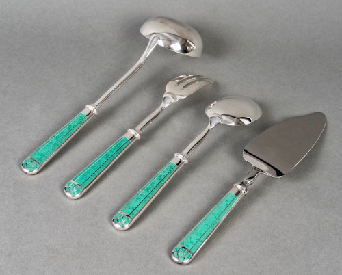 Christofle - Ménagère Talisman 93 pièces en métal argenté et laque de Chine verte  - BG Arts