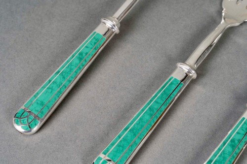 Art Déco - Christofle - Ménagère Talisman 93 pièces en métal argenté et laque de Chine verte 