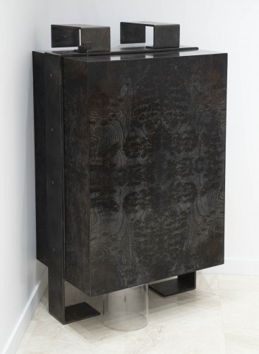 Mobilier Commode - Editions Pierre Chareau circa 1990 - Coffre à linge en bois et fer forgé