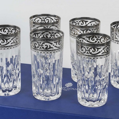 Argenterie et Arts de la table  - Saint Louis - 12 Gobelets Thistle Cristal Finition Platine