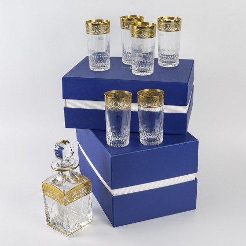  - Saint Louis - 6 Gobelets + 1 Carafe Thistle Cristal Or