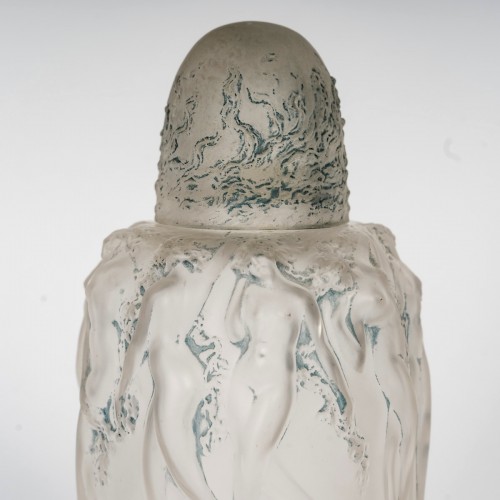 XXe siècle - 1920 René Lalique - Brûle Parfums Sirènes Verre Blanc Patiné Bleu