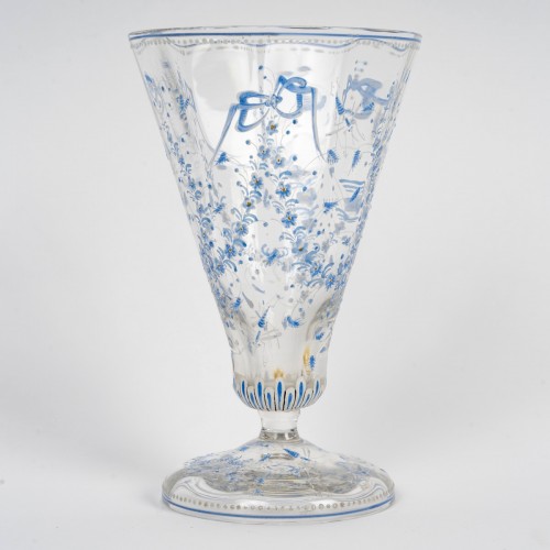 Verrerie, Cristallerie  - Emile Gallé - Vase Cornet libellules et fleurs