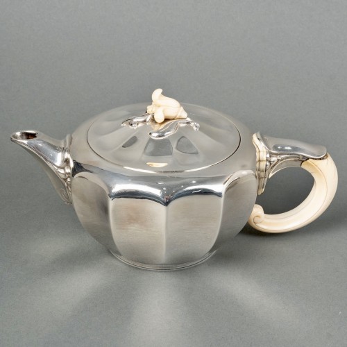Art nouveau - Jean Puiforcat - Service à thé et à café Art-Nouveau en argent massif et ivoire