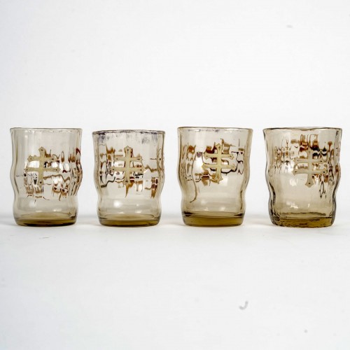 Emile Gallé - 4 Glasses Tumbers Sake Liquor With Thistles - silverware & tableware Style Art nouveau