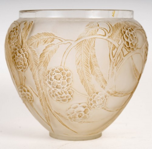 1923 René Lalique - Vase Nefliers Frosted Glass With Sepia Patina - Glass & Crystal Style Art Déco