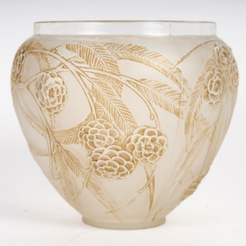 1923 René Lalique - Vase Nefliers Frosted Glass With Sepia Patina - Art Déco