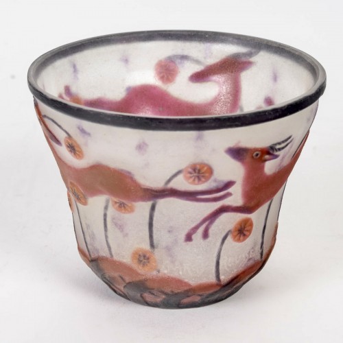 Verrerie, Cristallerie  - 1928 Gabriel Argy Rousseau - Vase Gazelles et Fleurs pâte de verre