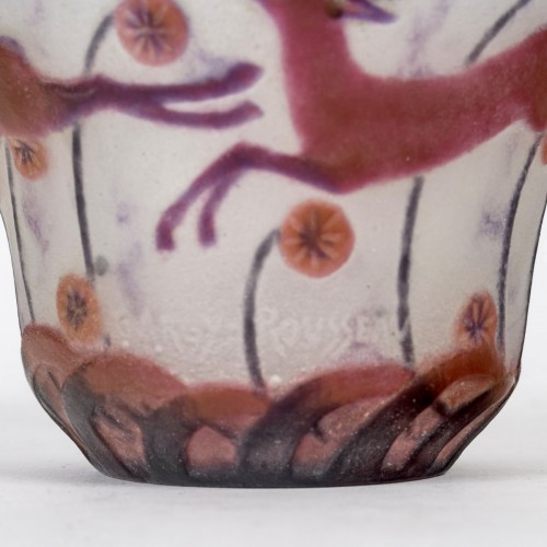 1928 Gabriel Argy Rousseau - Vase Gazelles et Fleurs pâte de verre - Art Déco