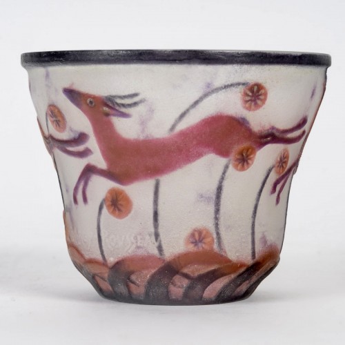 Art Déco - 1928 Gabriel Argy Rousseau - Vase Gazelles et Fleurs pâte de verre