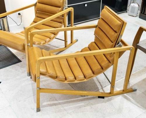 Sièges Fauteuil & Bergère - Eileen Gray Ecart International - Paire de transats en cuir gold et bois
