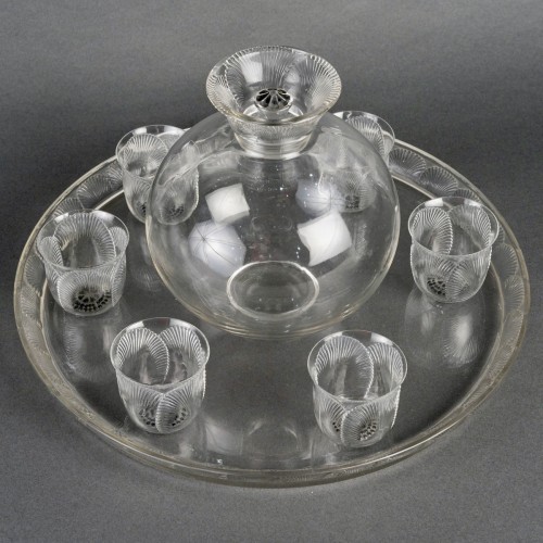 1922 René Lalique - Service Coquelicot Verre Blanc - 6 Verres, 1 Carafe, 1 Plateau - Verrerie, Cristallerie Style Art Déco