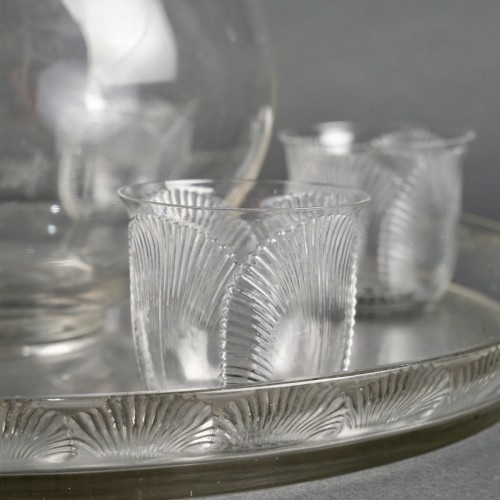 1922 René Lalique - Service Coquelicot Verre Blanc - 6 Verres, 1 Carafe, 1 Plateau - BG Arts