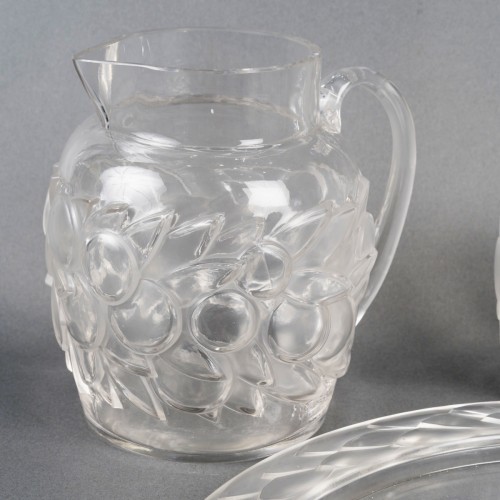 XXe siècle - 1931 René Lalique - Service « Blidah » en verre blanc 6 Verres, 1 Carafe, 1 Plateau