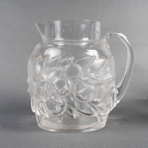 1931 René Lalique - Service « Blidah » en verre blanc 6 Verres, 1 Carafe, 1 Plateau - Art Déco