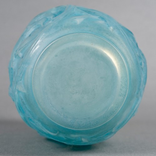 1921 René Lalique - Vase Ronces Patiné Bleu - Art Déco