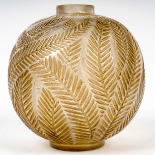 1923 René Lalique - Vase Palmes Patiné Sépia - Verrerie, Cristallerie Style Art Déco