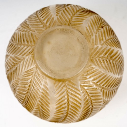 1923 René Lalique - Vase Palmes Patiné Sépia - BG Arts