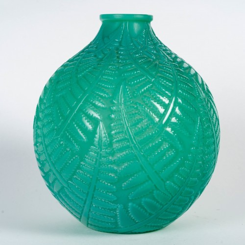 1926 René Lalique - Vase Espalion Verre Vert Jade - Verrerie, Cristallerie Style Art Déco