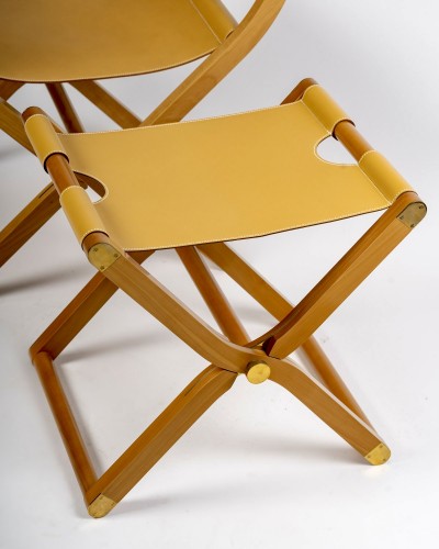 Antiquités - Hermès - Folding Armchair And Folding Stool Pippa