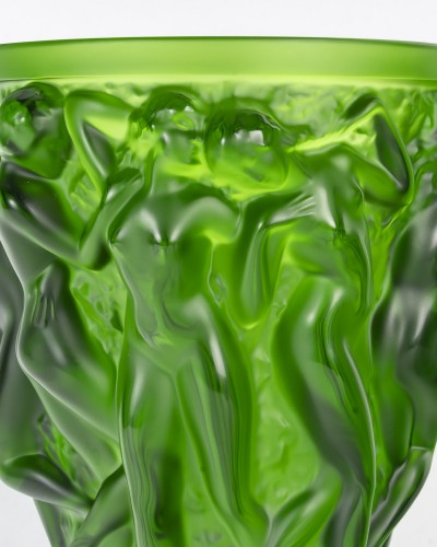 20th century - Lalique France - Vase Bacchantes Green Amazone Crystal 
